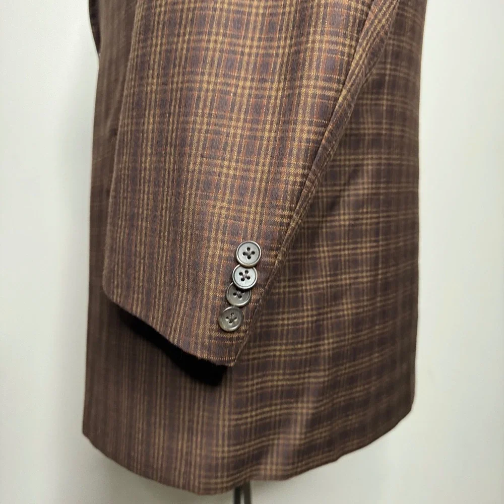 Hart Schaffner Marx Gold Trumpeter Mens Brown Plaid Blazer‎ Coat 46R - Picture 10 of 10